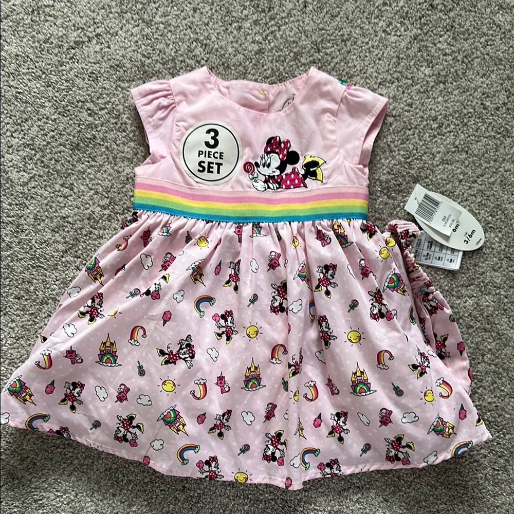 Pink Minnie Mouse Dress with Rainbow Accents